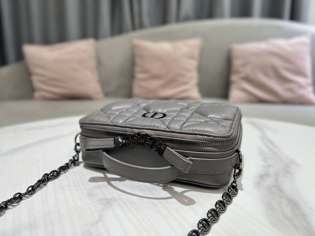 Dior S5140 Caro Box Bag Gray Quilted Macrocannage Calfskin - Default Title - View 6
