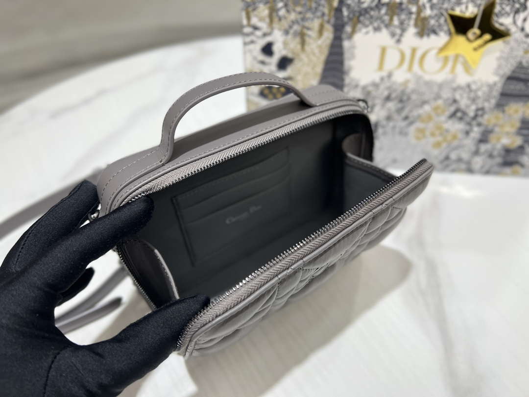 Dior S5140 Caro Box Bag Gray Quilted Macrocannage Calfskin