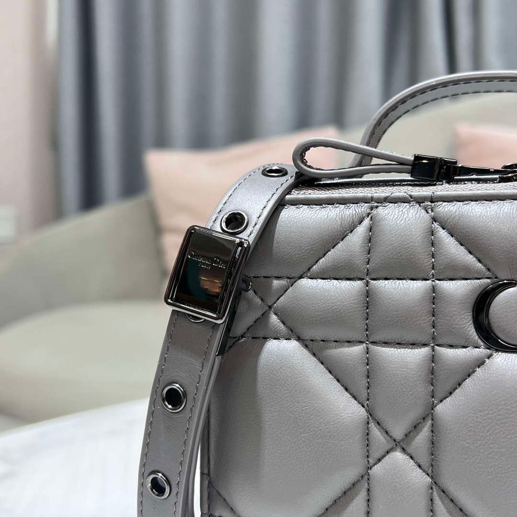 Dior S5140 Caro Box Bag Gray Quilted Macrocannage Calfskin