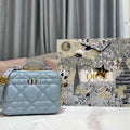 Dior S5140 Caro Box Bag Lake Blue Quilted Macrocannage Calfskin - Default Title - View 1
