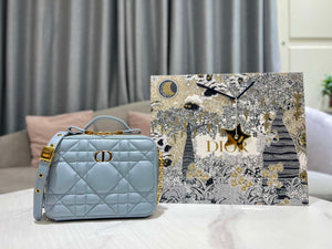 Dior S5140 Caro Box Bag Lake Blue Quilted Macrocannage Calfskin - Default Title - View 1