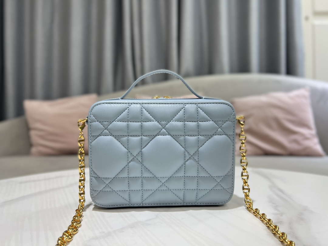 Dior S5140 Caro Box Bag Lake Blue Quilted Macrocannage Calfskin