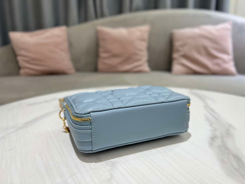 Dior S5140 Caro Box Bag Lake Blue Quilted Macrocannage Calfskin