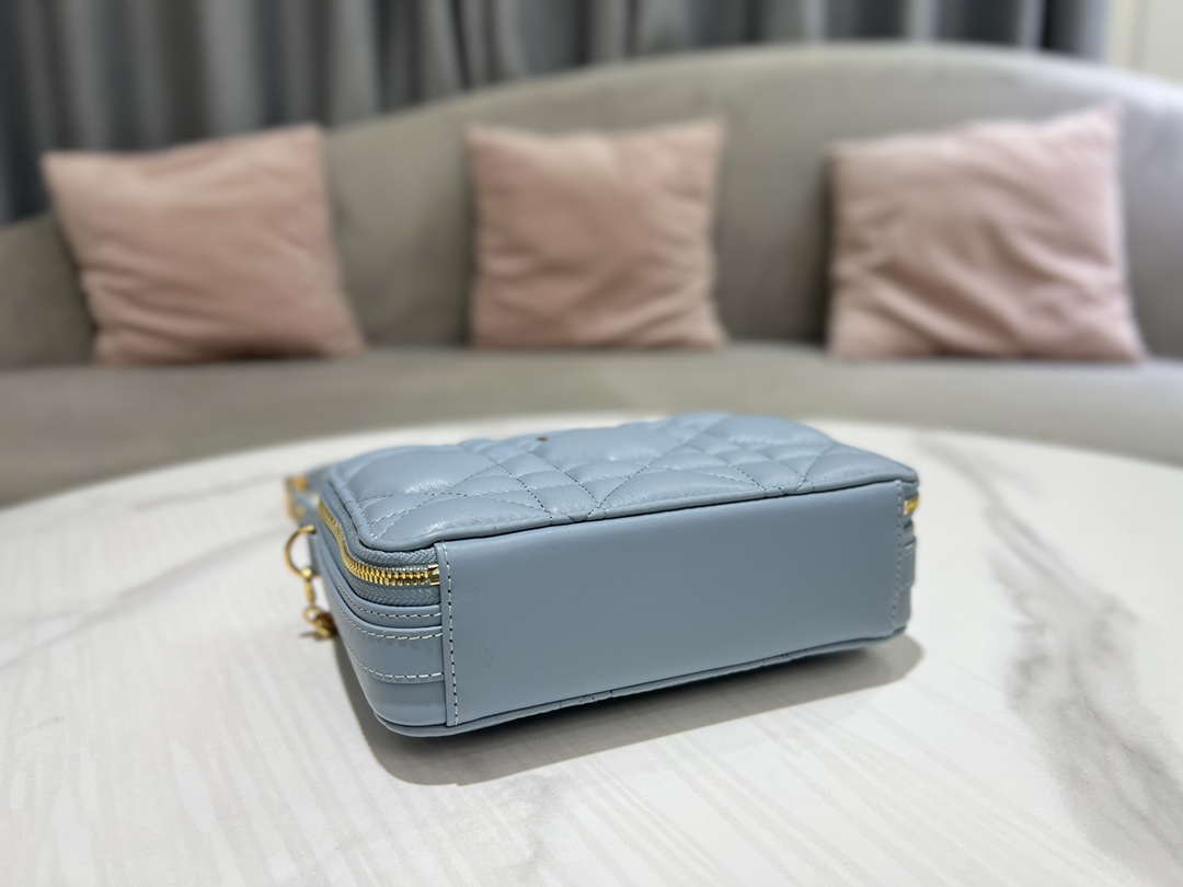 Dior S5140 Caro Box Bag Lake Blue Quilted Macrocannage Calfskin