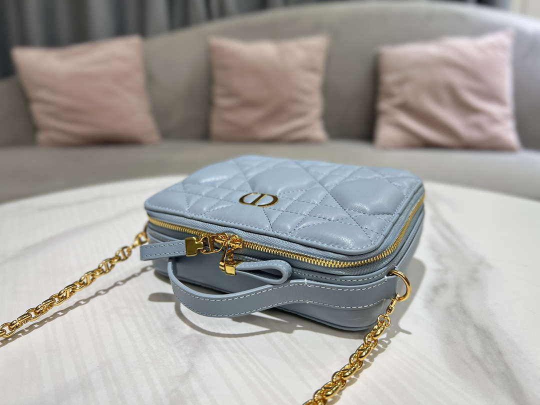 Dior S5140 Caro Box Bag Lake Blue Quilted Macrocannage Calfskin