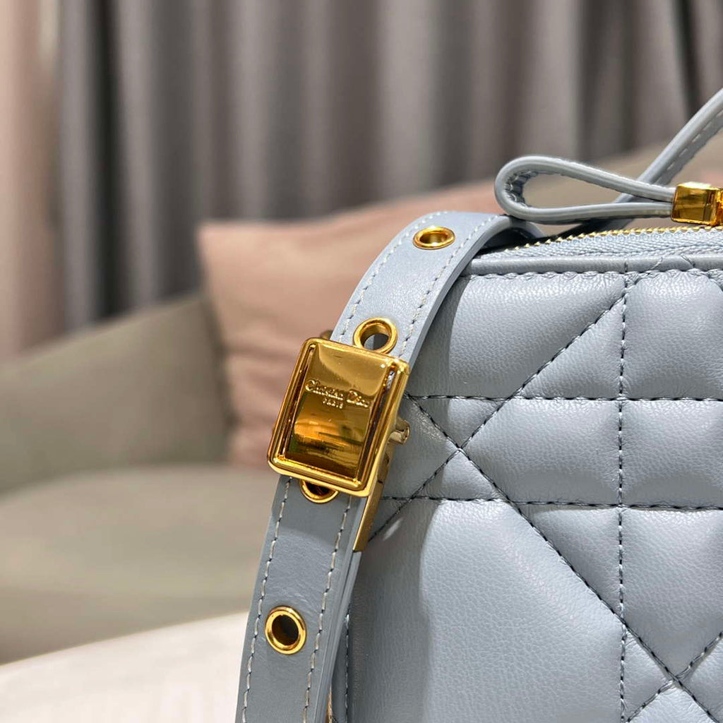 Dior S5140 Caro Box Bag Lake Blue Quilted Macrocannage Calfskin