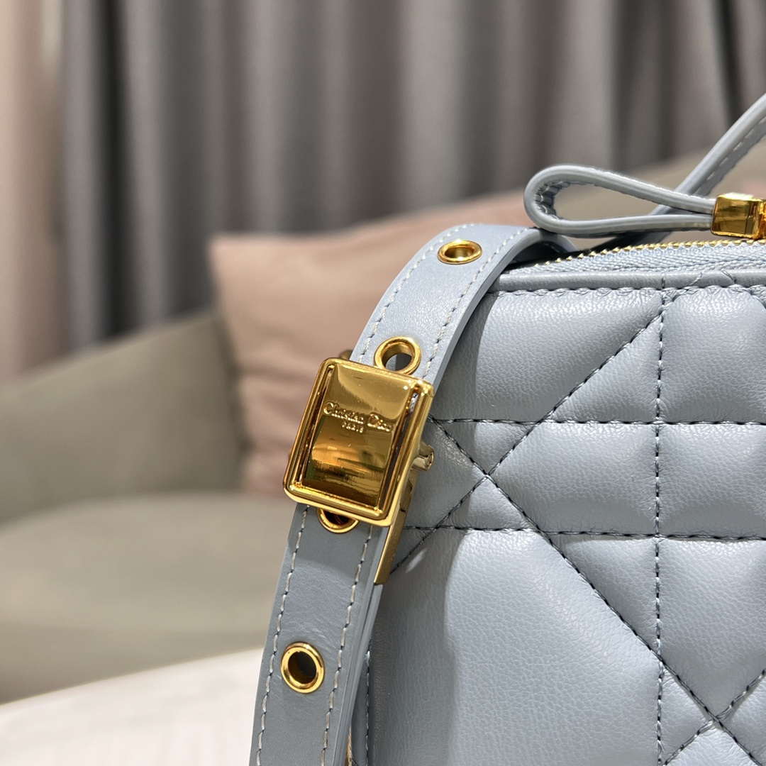 Dior S5140 Caro Box Bag Lake Blue Quilted Macrocannage Calfskin - Default Title - View 6