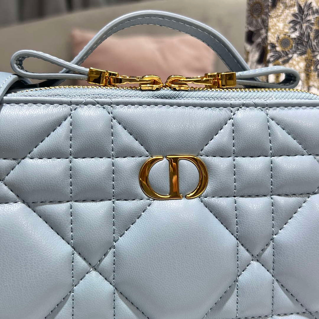 Dior S5140 Caro Box Bag Lake Blue Quilted Macrocannage Calfskin