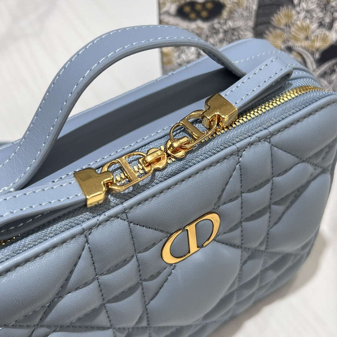Dior S5140 Caro Box Bag Lake Blue Quilted Macrocannage Calfskin