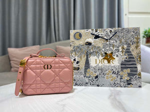 Dior S5140 Caro Box Bag Pink Quilted Macrocannage Calfskin - Default Title - View 1