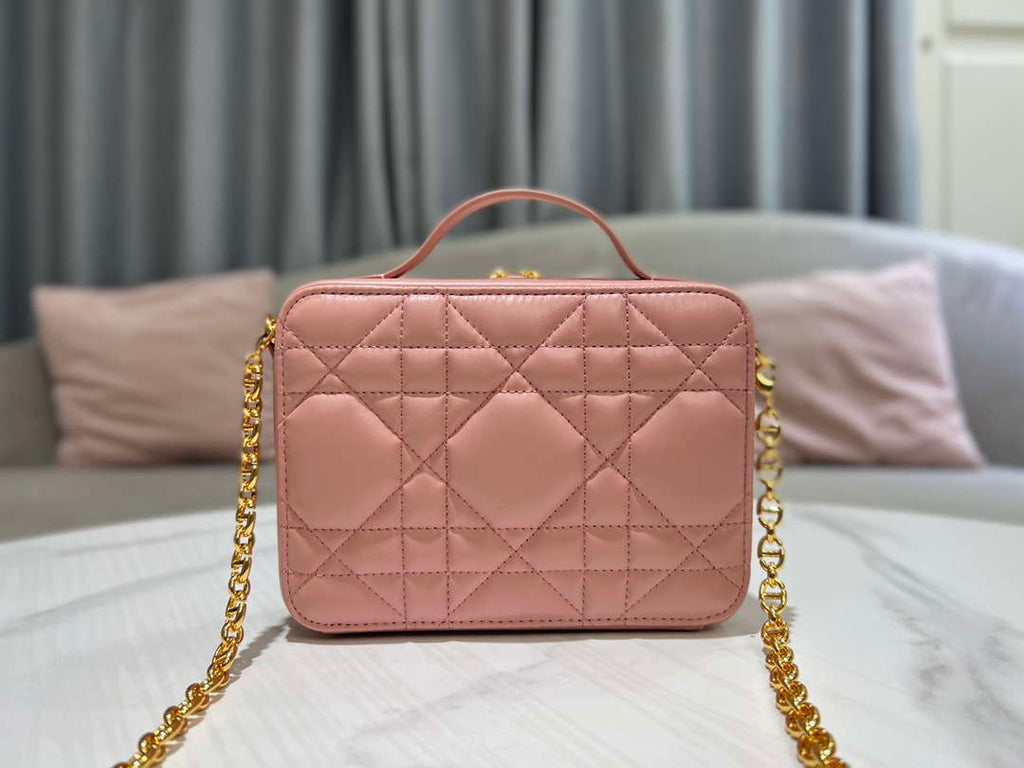 Dior S5140 Caro Box Bag Pink Quilted Macrocannage Calfskin