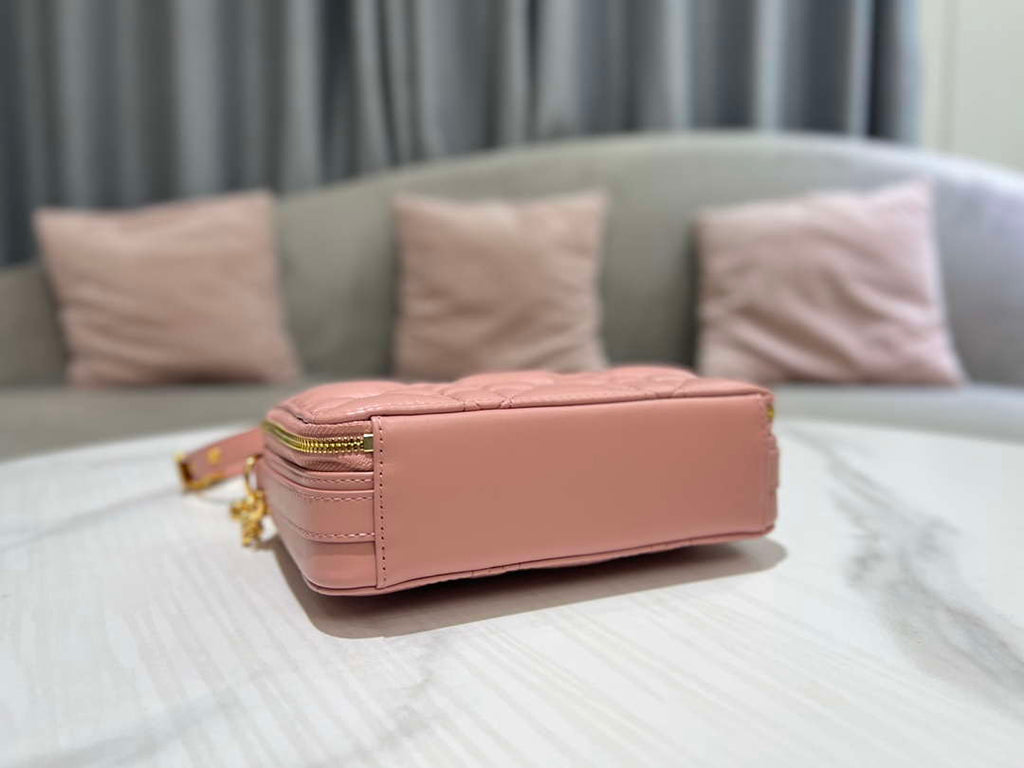 Dior S5140 Caro Box Bag Pink Quilted Macrocannage Calfskin