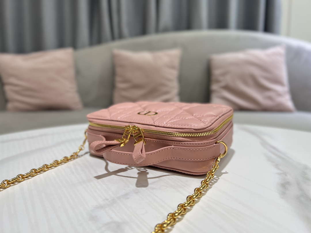 Dior S5140 Caro Box Bag Pink Quilted Macrocannage Calfskin