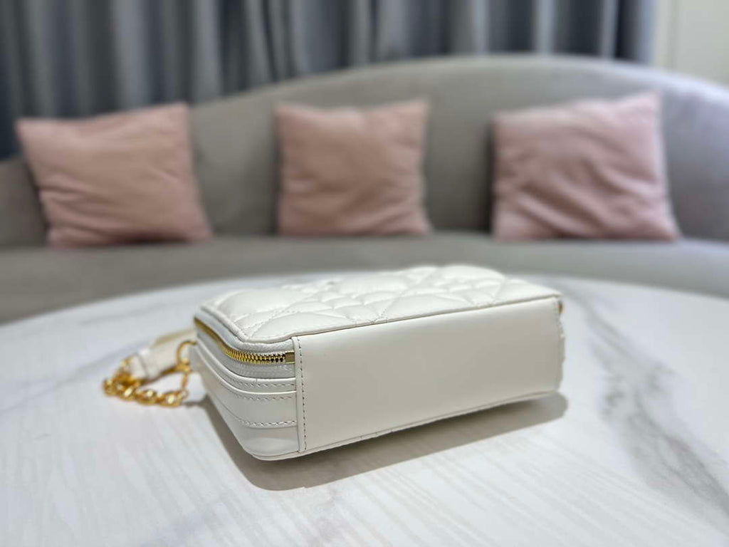 Dior S5140 Caro Box Bag White Quilted Macrocannage Calfskin