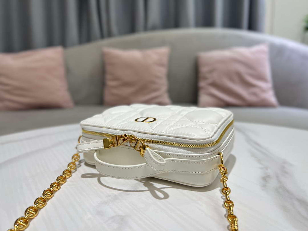 Dior S5140 Caro Box Bag White Quilted Macrocannage Calfskin