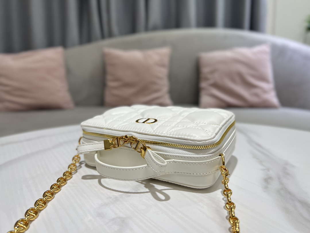 Dior S5140 Caro Box Bag White Quilted Macrocannage Calfskin - Default Title - View 4
