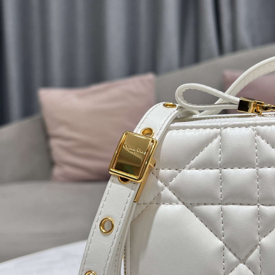 Dior S5140 Caro Box Bag White Quilted Macrocannage Calfskin - Default Title - View 5