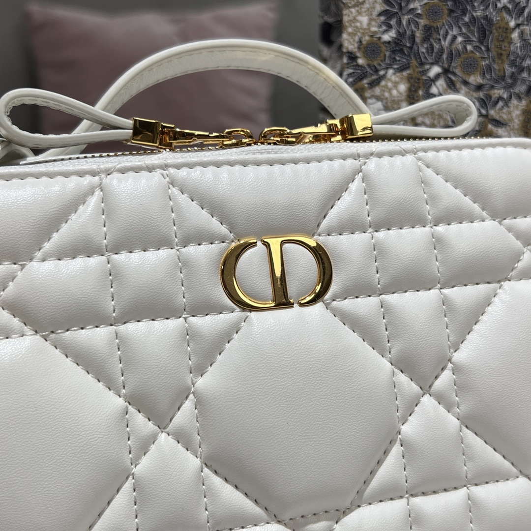 Dior S5140 Caro Box Bag White Quilted Macrocannage Calfskin