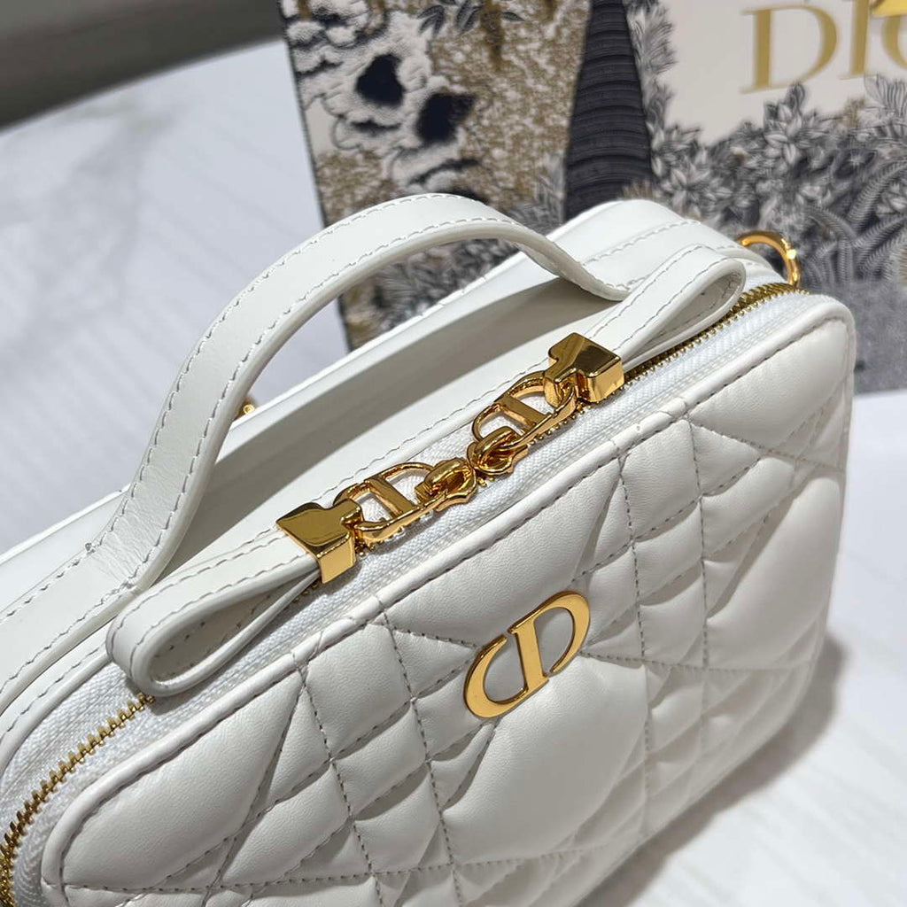 Dior S5140 Caro Box Bag White Quilted Macrocannage Calfskin
