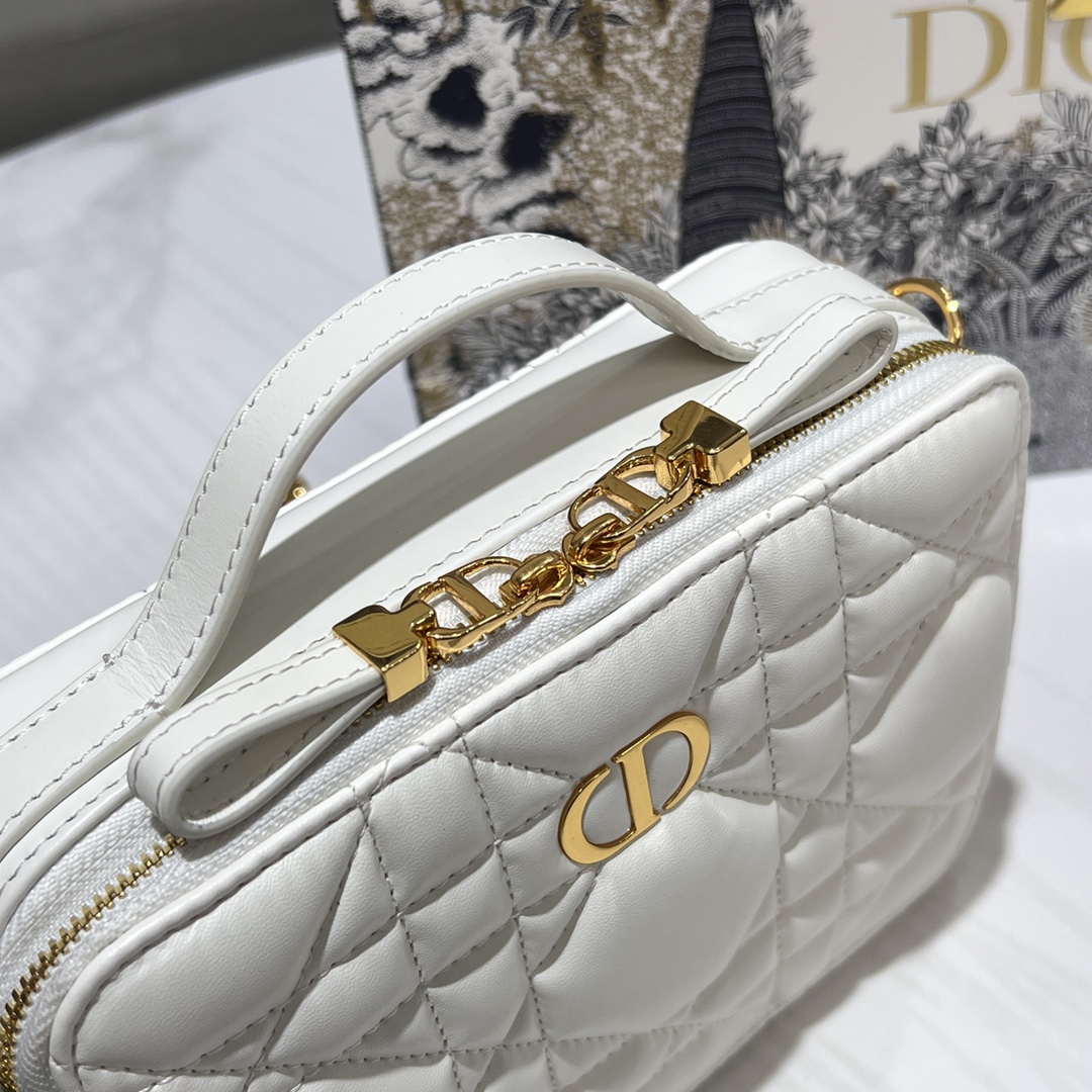 Dior S5140 Caro Box Bag White Quilted Macrocannage Calfskin - Default Title - View 7