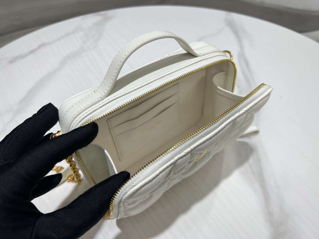 Dior S5140 Caro Box Bag White Quilted Macrocannage Calfskin - Default Title - View 8