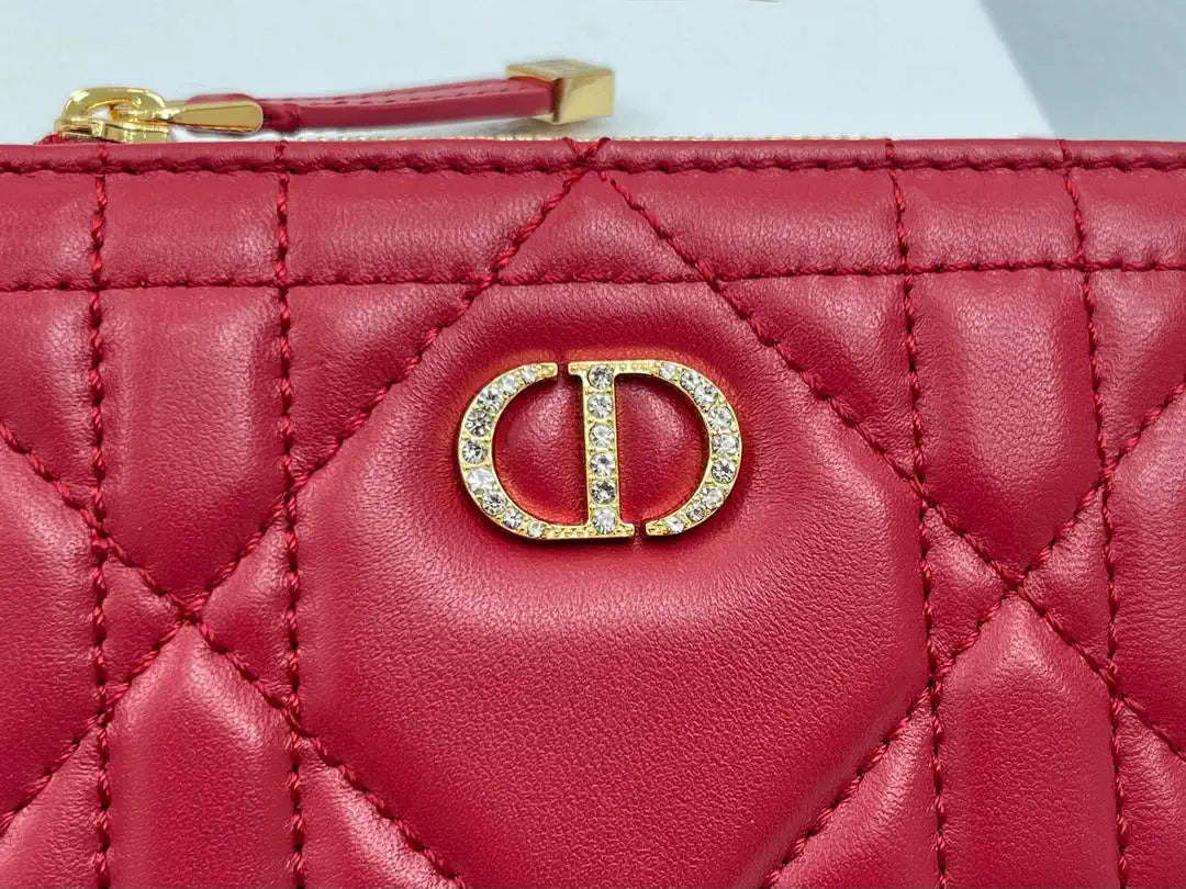 Dior S5173 Caro Dahlia Wallet Red Supple Cannage Calfskin