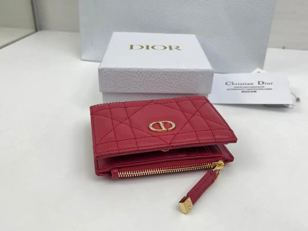 Dior S5173 Caro Dahlia Wallet Red Supple Cannage Calfskin