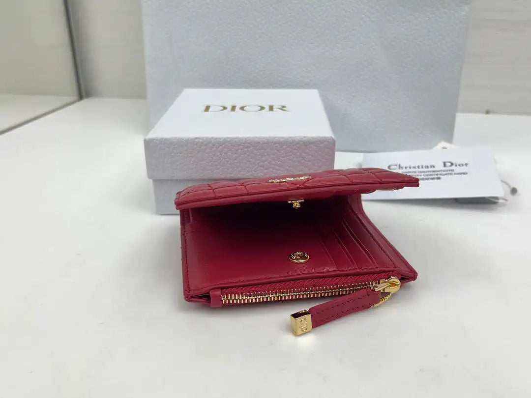 Dior S5173 Caro Dahlia Wallet Red Supple Cannage Calfskin