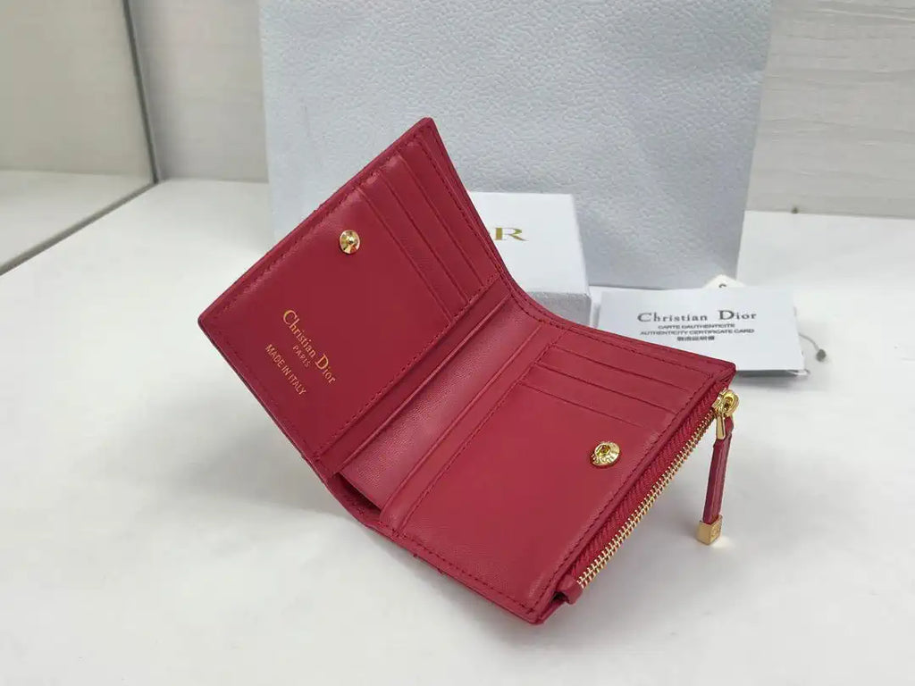 Dior S5173 Caro Dahlia Wallet Red Supple Cannage Calfskin