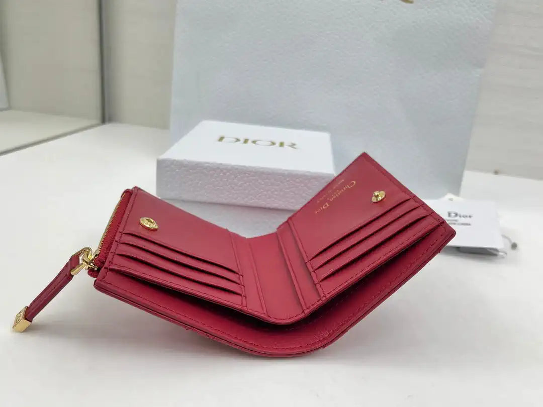 Dior S5173 Caro Dahlia Wallet Red Supple Cannage Calfskin