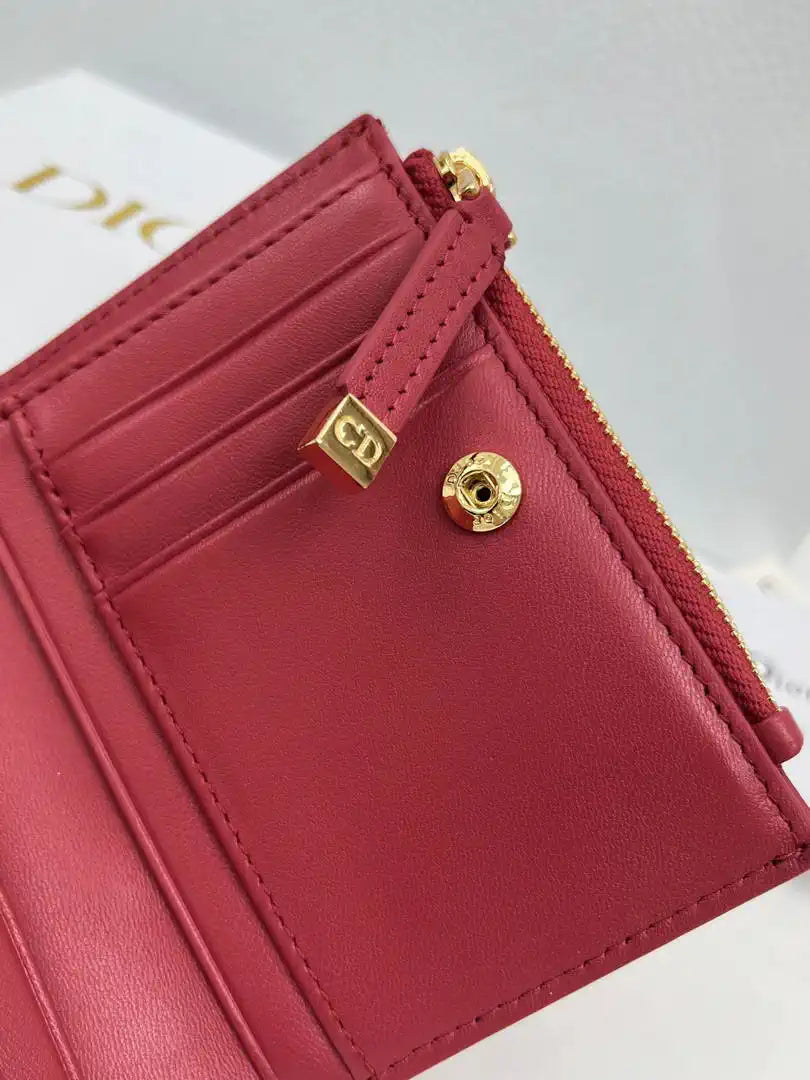 Dior S5173 Caro Dahlia Wallet Red Supple Cannage Calfskin