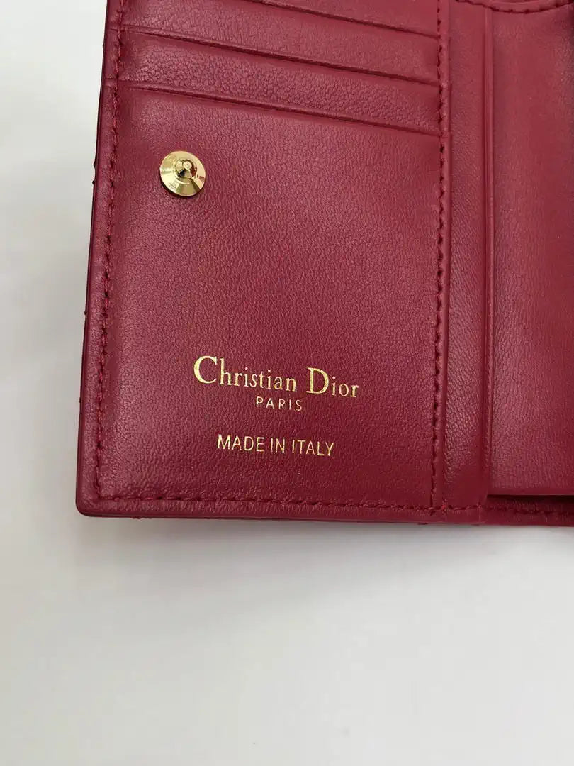 Dior S5173 Caro Dahlia Wallet Red Supple Cannage Calfskin