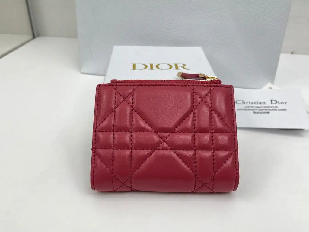 Dior S5173 Caro Dahlia Wallet Red Supple Cannage Calfskin
