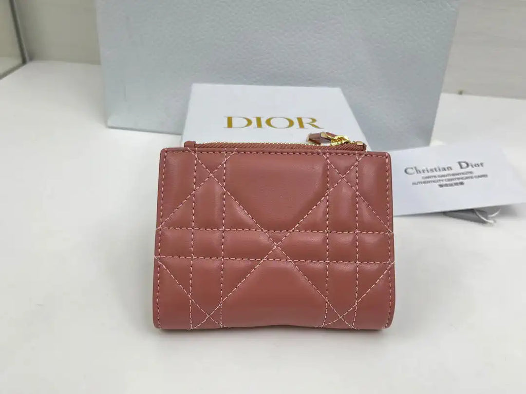 Dior S5173 Caro Dahlia Wallet Pink Supple Cannage Calfskin