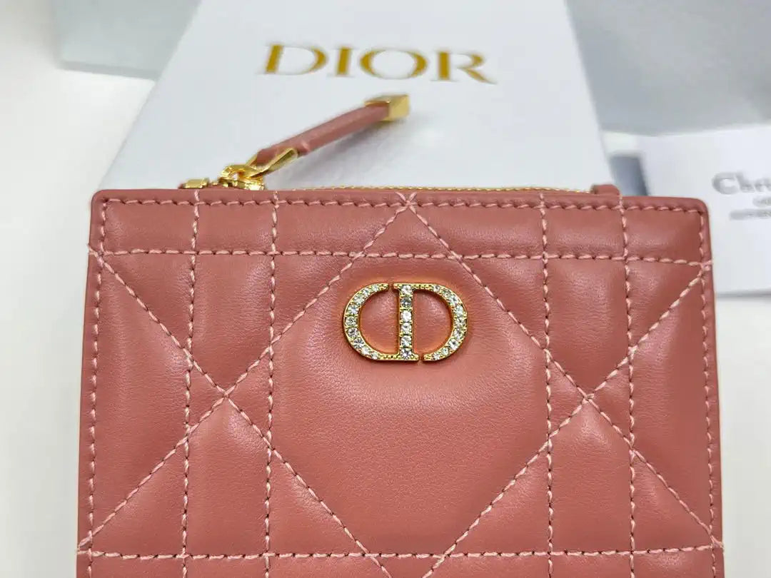 Dior S5173 Caro Dahlia Wallet Pink Supple Cannage Calfskin