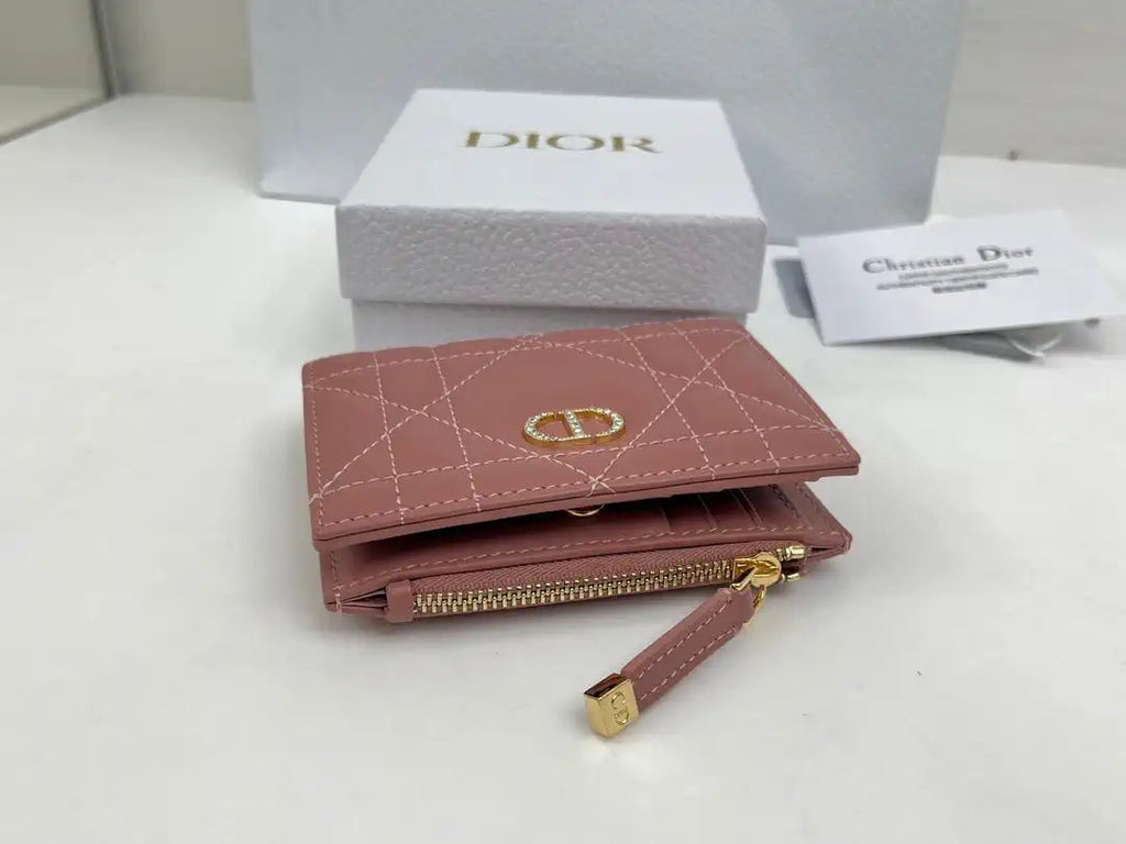 Dior S5173 Caro Dahlia Wallet Pink Supple Cannage Calfskin