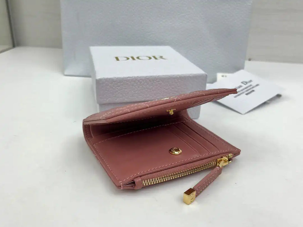 Dior S5173 Caro Dahlia Wallet Pink Supple Cannage Calfskin