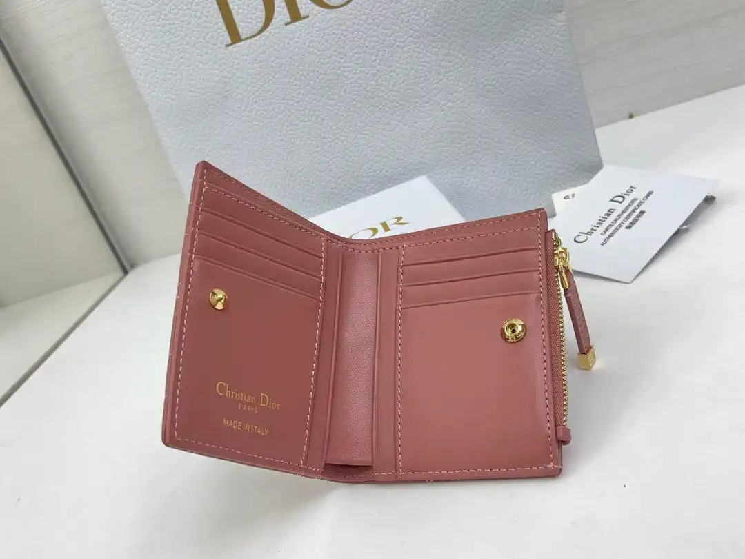 Dior S5173 Caro Dahlia Wallet Pink Supple Cannage Calfskin