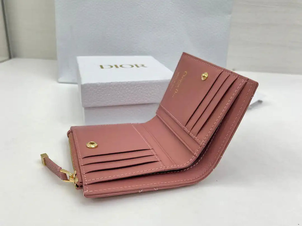 Dior S5173 Caro Dahlia Wallet Pink Supple Cannage Calfskin