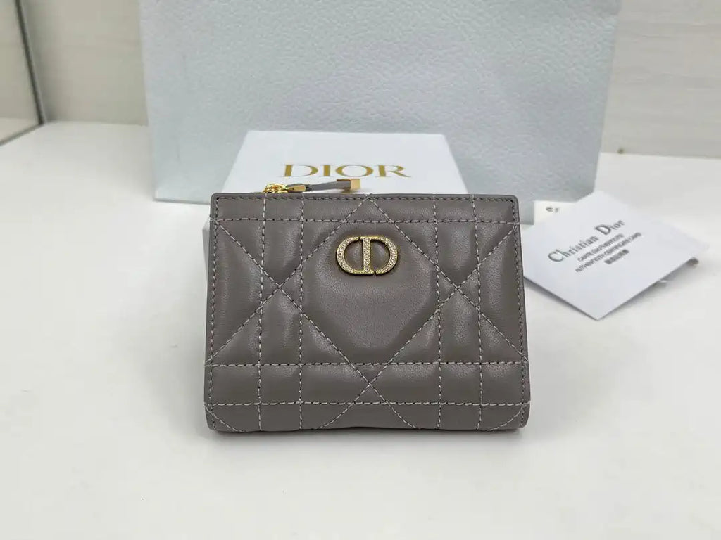 Dior S5173 Caro Dahlia Wallet Gray Supple Cannage Calfskin