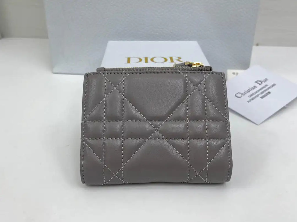 Dior S5173 Caro Dahlia Wallet Gray Supple Cannage Calfskin