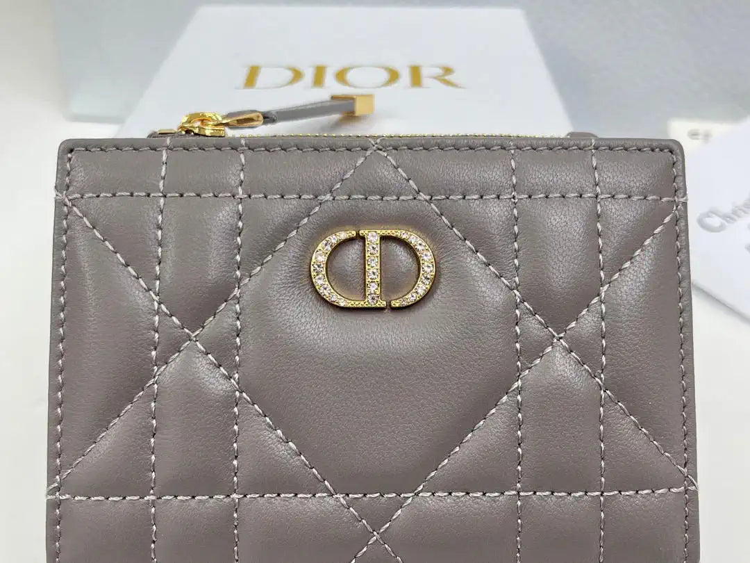 Dior S5173 Caro Dahlia Wallet Gray Supple Cannage Calfskin