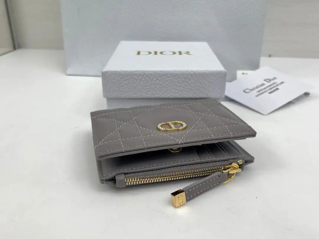 Dior S5173 Caro Dahlia Wallet Gray Supple Cannage Calfskin