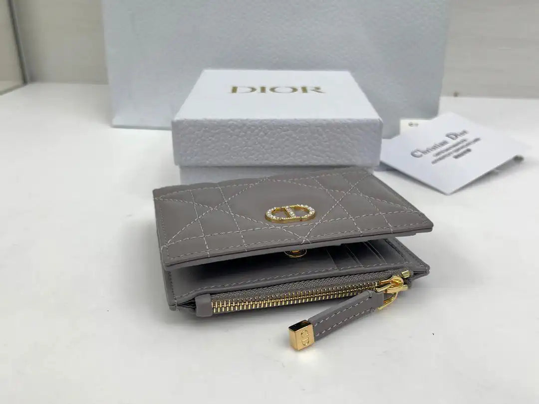 Dior S5173 Caro Dahlia Wallet Gray Supple Cannage Calfskin