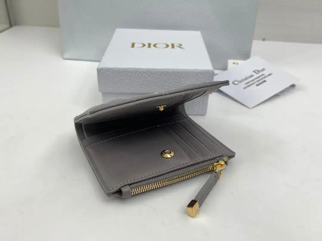 Dior S5173 Caro Dahlia Wallet Gray Supple Cannage Calfskin
