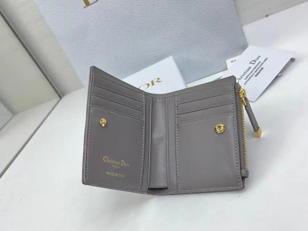 Dior S5173 Caro Dahlia Wallet Gray Supple Cannage Calfskin