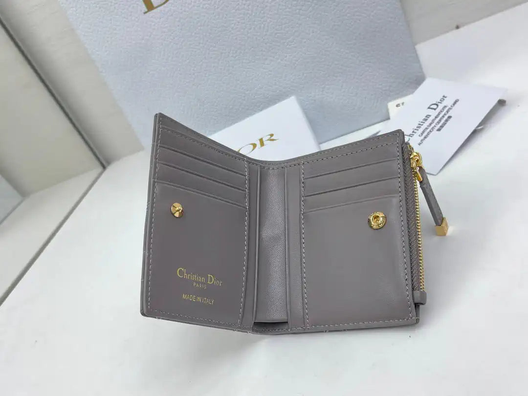 Dior S5173 Caro Dahlia Wallet Gray Supple Cannage Calfskin