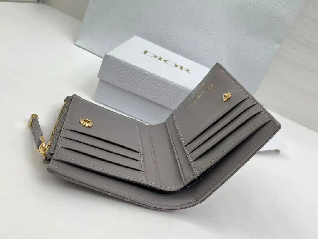 Dior S5173 Caro Dahlia Wallet Gray Supple Cannage Calfskin