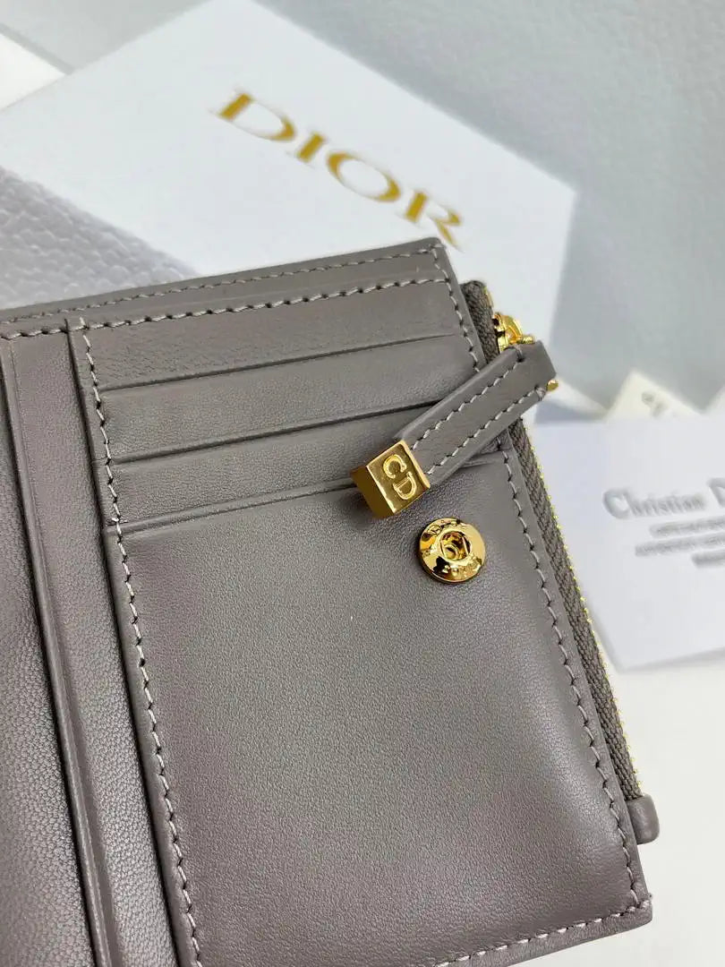 Dior S5173 Caro Dahlia Wallet Gray Supple Cannage Calfskin