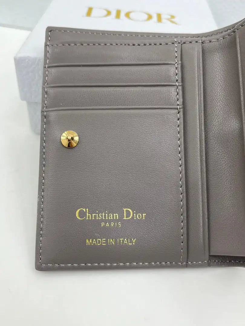 Dior S5173 Caro Dahlia Wallet Gray Supple Cannage Calfskin